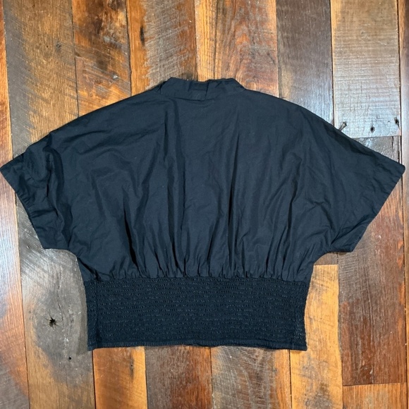 Maeve by Anthropologie Black Zip Front Smocked Waist Top Size Large - Picture 4 of 7